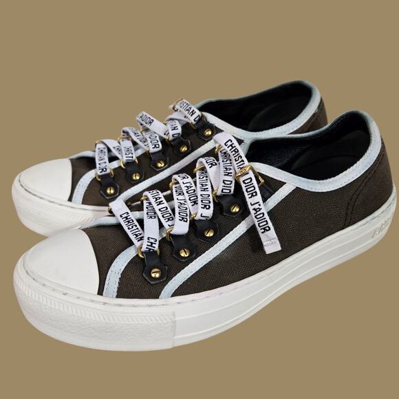 Christian Dior WalkNDior Canvas Sneakers Low Top Cap Toe JADIOR Lace Up Logo 7.5 - Picture 2 of 16